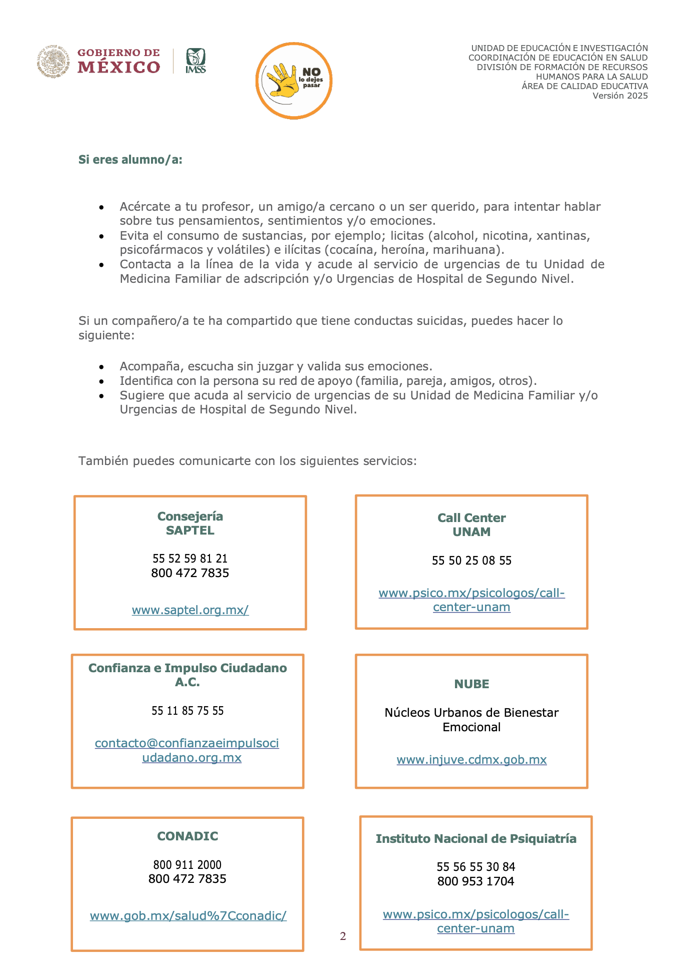 Tarjetero.Conducta Suicida. 2025 V Julio 2